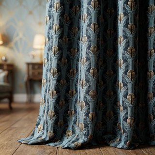 Geometric Glam Blue Green and Gold Retro Art Deco Curtains
