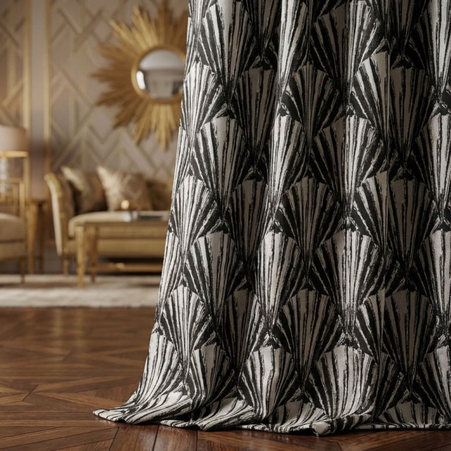 Gilded Breeze Black and Silver Art Deco Geometric Curtains 1