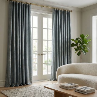 Gilded Stream Duck Egg Blue Curtain with Metallic Stripes 3