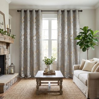 Golden Grove Luxury Jacquard Silky Cream Gold Curtain 2