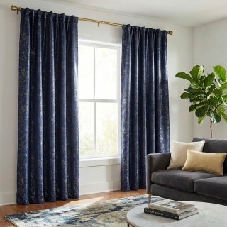 Golden Nebula Luxury Jacquard Dark Blue Curtains with Gold Glitters 4