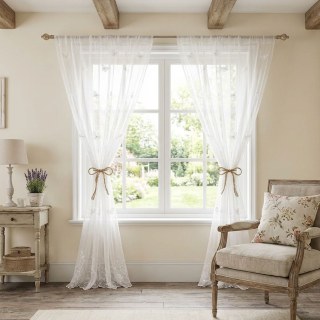 Graceful Butterfly Glass Pearl Beaded White Embroidered Sheer Curtain 4