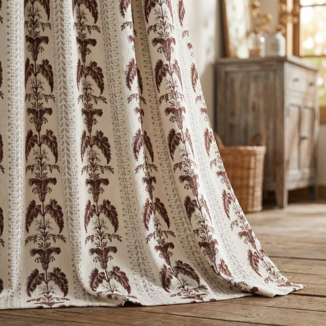 Heirloom Stripe Heavyweight Maroon Reddish Brown Floral Chenille Curtain 1