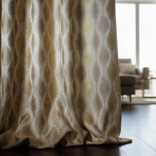 Ikat Ripples Cream Gold Ogee Geometric Curtains