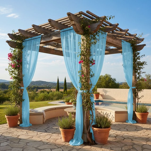 Laguna Outdoor Waterproof Aqua Blue Sheer Curtain 1