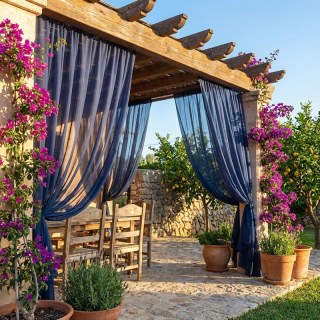 Laguna Outdoor Waterproof Navy Blue Sheer Curtain 2