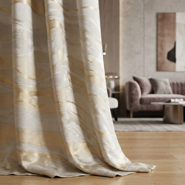 Marble Luxury Jacquard Cream & Gold Curtain 1