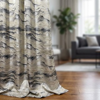Marble Luxury Jacquard Textured Charcoal & Cream Curtain with Gold Glitter