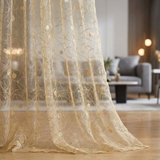 Nebula Embroidered Gold and Silver Circles Cream Sheer Curtain