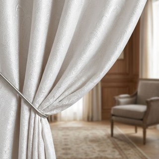 Opulent Floral Luxury Jacquard Gray Damask Curtain 3