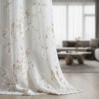Painted Veil Abstract Watercolour Ivory White and Gold Floral Sheer Curtains