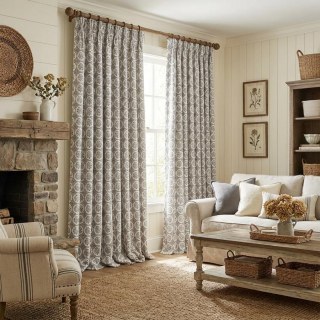 Rose Medallion Black and White Floral Chenille Curtain 3