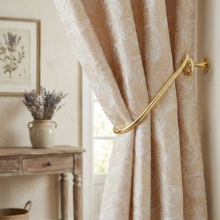 Rose Reverie Cream and Gold 3D Jacquard Floral Curtain 2