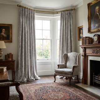 Royal Mirage Cream Taupe Damask Velvet Curtain 3