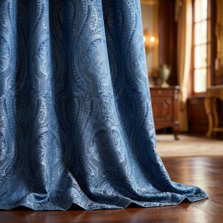 Royal Mirage Navy Blue Damask Velvet Curtain