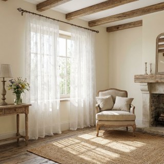 Springtime Bouquet Embroidered Ivory White Floral Sheer Curtain 2