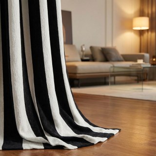 Striking Double Sided Black and White Chenille Striped Curtain