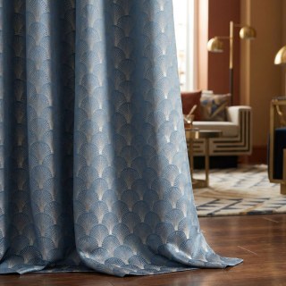 The Roaring Twenties Luxury Art Deco Shell Patterned Aqua Blue & Silver Curtain 2