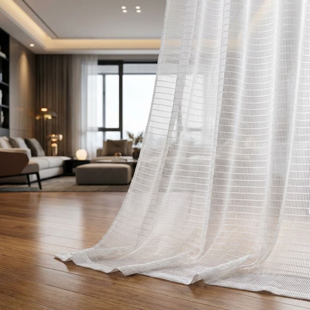 Tide Luxury Horizontal Striped White Sheer Curtain 1