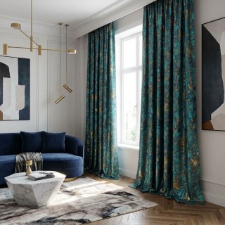 Turquoise Treasures Luxury Jacquard Teal Blue & Gold Curtain 3