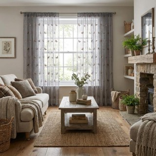 Winged Whisper Embroidered Butterfly Gray Mesh Net Curtain 3