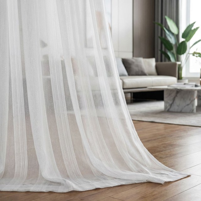 Moonlit Shimmer Silver Bold Striped White Sheer Curtain 1
