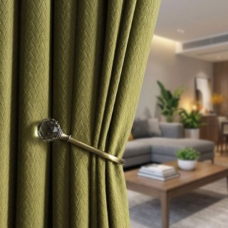 Scandinavian Basketweave Textured Olive Green Velvet Blackout Curtains