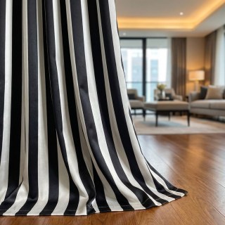 Sleek Black and White Striped Curtain