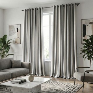 Sleek Gray and White Striped Curtain 4