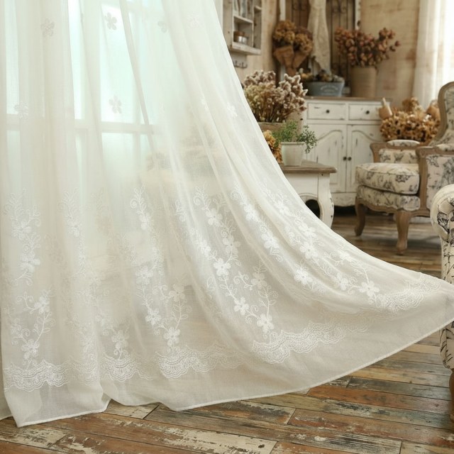 Touch Of Grace Embroidered White Flower Sheer Curtain 1