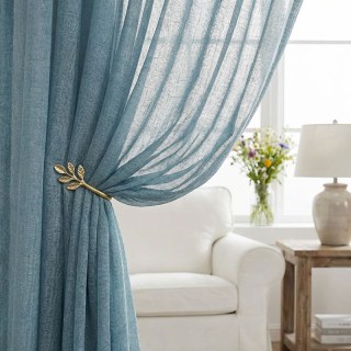 Daytime Textured Weaves Dusky Blue Sheer Curtain 2