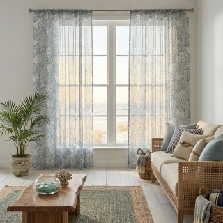 Lush Palm Tree Paradise Navy Semi Sheer Curtain 2