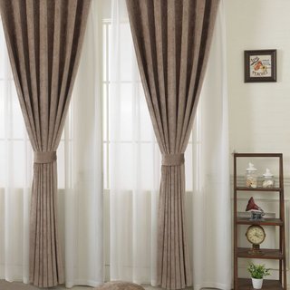 Luxury Brown Taupe Chenille Curtain Drapes