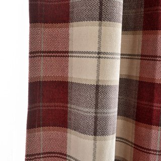 Cozy Plaid Check Burgundy Red Chenille Curtain Drapes 6