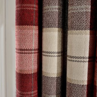 Cozy Plaid Check Burgundy Red Chenille Curtain Drapes 5