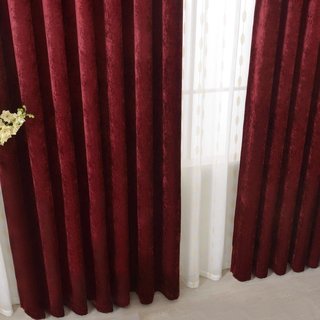 Luxury Burgundy Wine Red Chenille Curtain Drapes 5