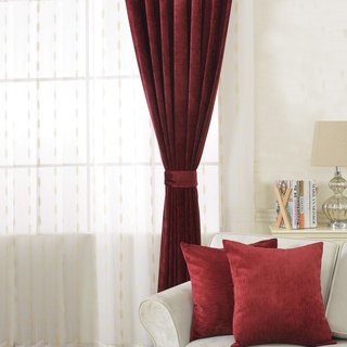 Luxury Burgundy Wine Red Chenille Curtain Drapes 3