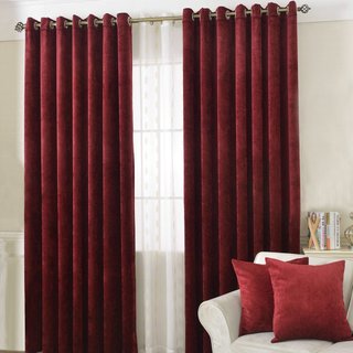 Luxury Burgundy Wine Red Chenille Curtain Drapes 2