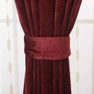Luxury Burgundy Wine Red Chenille Curtain Drapes 4