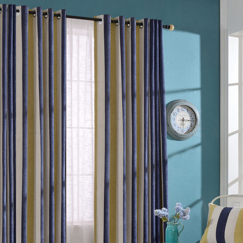 Sunshine Bold Yellow Blue Striped Curtain Drapes 1