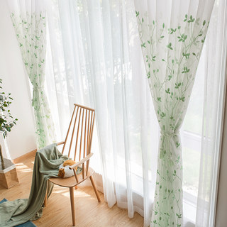 Love Fantasy Embroidered Green Leaf Sheer Curtain
