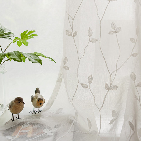 Love Fantasy Embroidered White Leaf Sheer Curtain 1