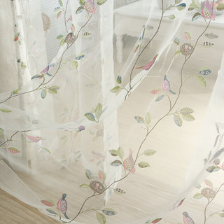 Misty Meadow Floral and Bird Print Sheer Curtain