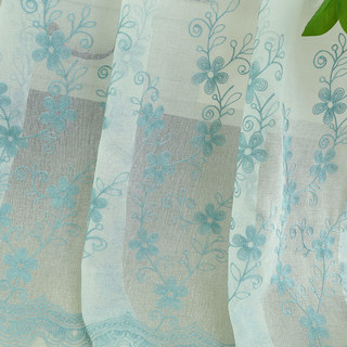 Touch Of Grace Embroidered Blue Flower Sheer Curtain 8