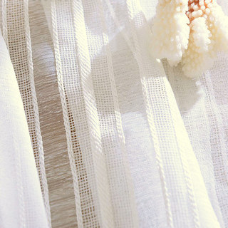 Calming Classic Striped White Linen Sheer Net Curtain