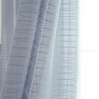 In Grid Windowpane Check Gray Sheer Curtain
