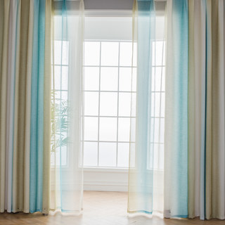 Sea Breeze Cocktail Yellow Beach Sand and Turquoise Sea Striped Ombre Curtain 3
