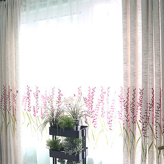Spring Lupins Embroidered Pink and Cream Floral curtains 3