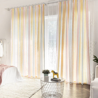 Vibrant Watercolor Pink Striped Curtain