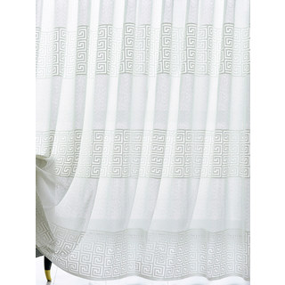 Greek Key Ivory White Heavy Mesh Net Curtain